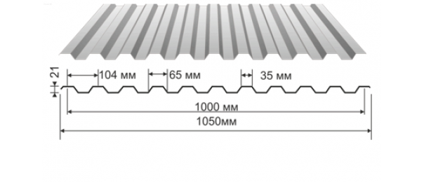 Профнастил оцинкованный С-21 1050x2000 (эконом) купить недорого в Одинцово